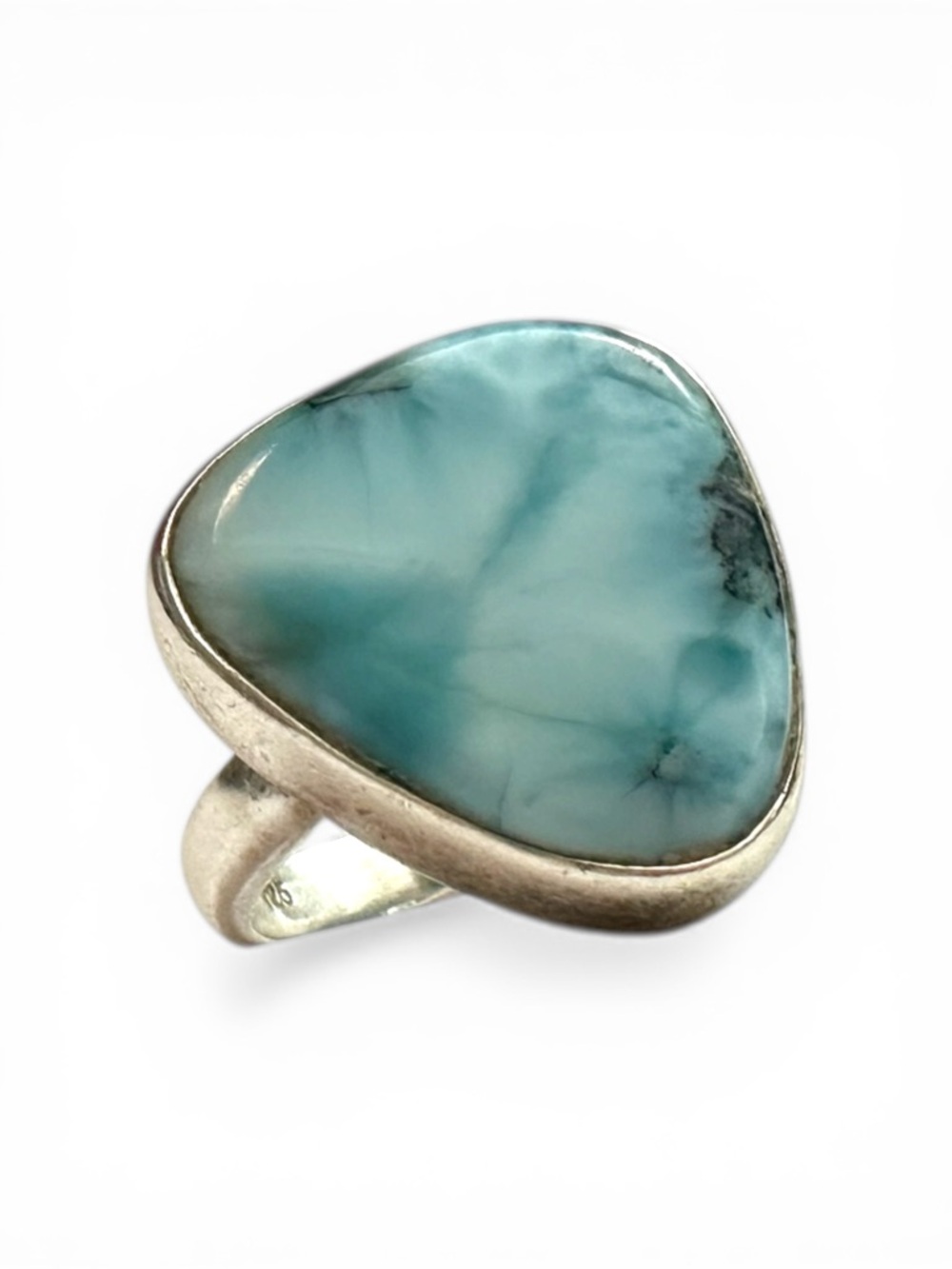 Natural Larimar Ring Stamped 925 Sterling Silver - Size 6.5